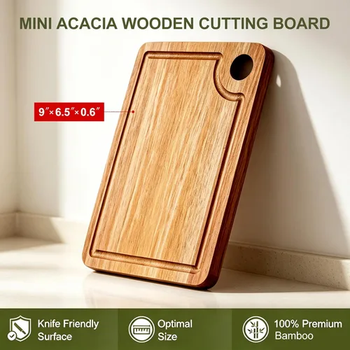 Vista 3 de Tablas de cortar pequeñas de madera de acacia para cocina con colgante