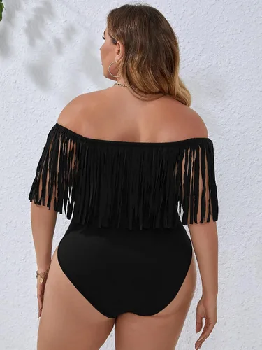 Vista 2 de WDIRARA Body sin mangas para mujer con flecos y hombros descubiertos