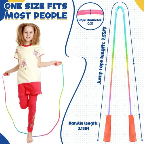 Vista 2 de ZATAYE Paquete de 6 cuerdas de saltar para niños, coloridas cuerdas de saltar de nailon degradado para niños, longitud ajustable de 7.55 pies, asas