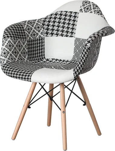 Vista 12 de Mid-Century - Juego de 2 sillas de tela moderna con brazos para sala de estar, patas de madera de haya, color blanco y negro
