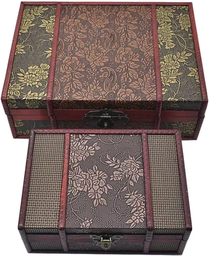 Vista 6 de JFFCESTORE Caja decorativa del tesoro de madera caja de almacenamiento grande de escritorio organizador de almacenamiento de joyas con cerradura