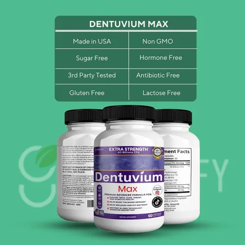 Vista 4 de Suplemento probiótico Dentuvium Max, 40 mil millones de UFC, apoya la salud digestiva de los dientes, encías, garganta, sin gluten, sin azúcar, sin