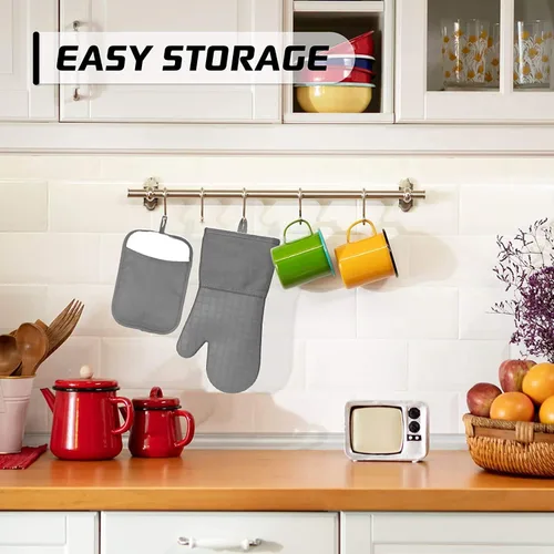 Vista 7 de HOMWE Soportes de silicona para ollas de cocina con bolsillos, juego de 2 salvamanteles, resistentes al vapor y al calor para manos y encimeras