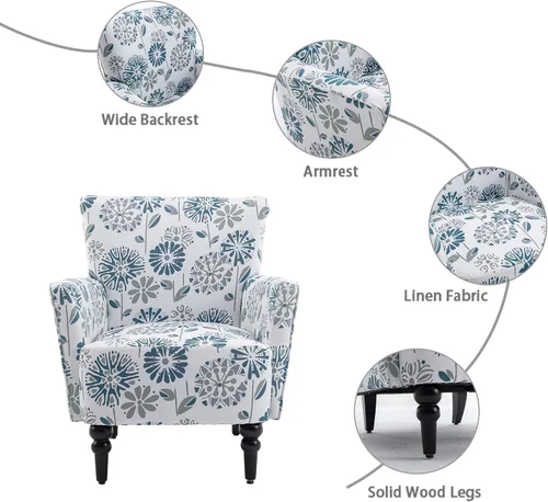 Vista 4 de Silla decorativa tapizada de lino para sala de estar, sillón con botones, cómodo sofá de lectura de mediados de siglo, silla de club copetuda