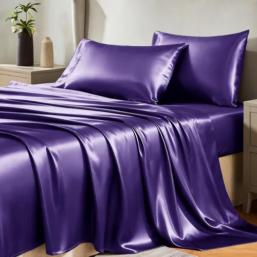 Vista 34 de Juego de sábanas de satén CozyLux de microfibra sedosa con bolsillo profundo, sábana bajera plana y fundas de almohada, suave y suave