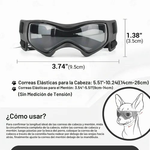 Vista 6 de Gafas de sol para perros para razas extra pequeñas, protección UV, resistentes al viento, XS con correas ajustables para la cabeza y la barbilla