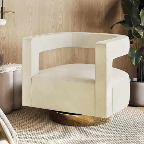 Vista 10 de BELLEZE Silla de Acento Giratoria Tipo Barril, Silla Redonda Moderna Tapizada con Brazos Cómoda de Terciopelo con Respaldo Curvado con Base Dorada