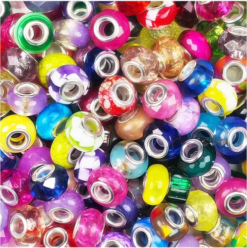Vista 28 de ZYEHXED 60 Piezas Cuentas Negras de Agujero Grande, Cuentas Grandes de Artesanía Europea, Cuenta de Lampwork Murano de Agujero Grande, Cuenta