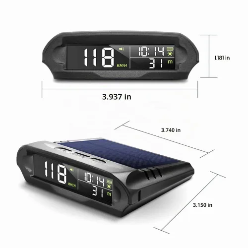 Vista 8 de Velocímetro solar digital para coche con pantalla LCD, visualización de cabeza arriba, alarma de exceso de velocidad, pantalla de KMH/MPH