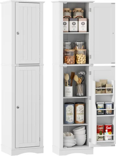 Vista 13 de Function Home 72" Kitchen Pantry Cabinet, Tall Wood Farmhouse Storage Cabinet with Doors and Adjustable Shelves, 6 Tier Freestanding Cupboard for