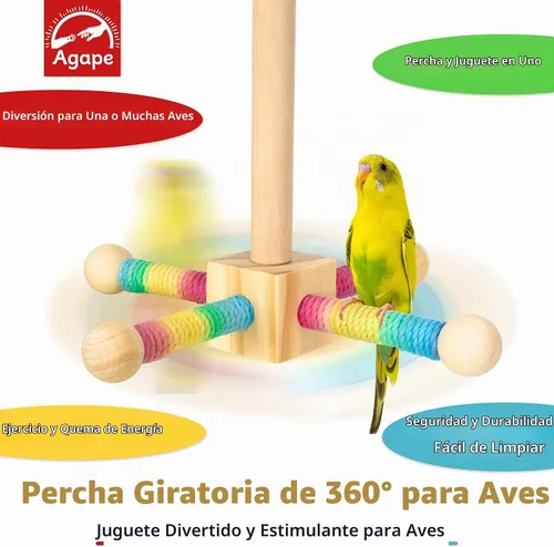 Vista 3 de Juguete de pájaro ágape, juguete giratorio interactivo, perca de madera