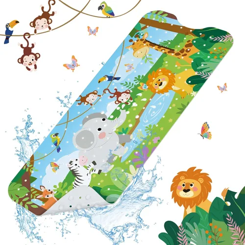Vista 10 de SHUCHING Tapete de baño de dinosaurio para bebé antideslizante de 40 x 16 pulgadas, tapete de baño antideslizante para niños y bebés, tapete