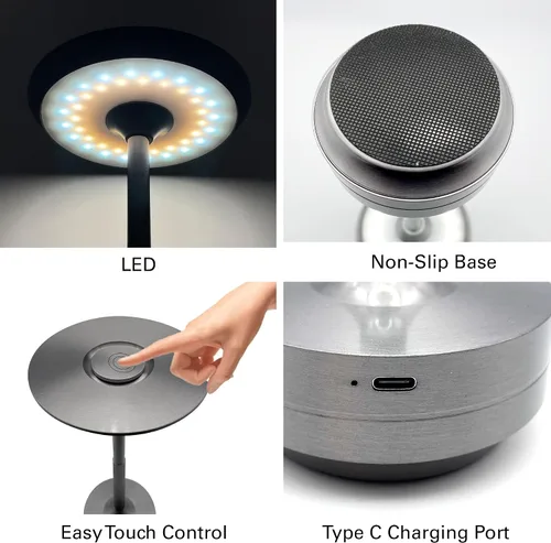 Vista 3 de Paquete de 2 lámparas de mesa inalámbricas recargables, lámpara portátil que funciona con pilas, luz de mesa LED de atenuación continua con función