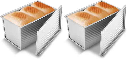 Vista 12 de KITESSENSU Molde para pan Pullman de acero al carbono con tapa, capacidad de masa de 1 libra, negro, antiadherente, pan y tostadas Molde de pan