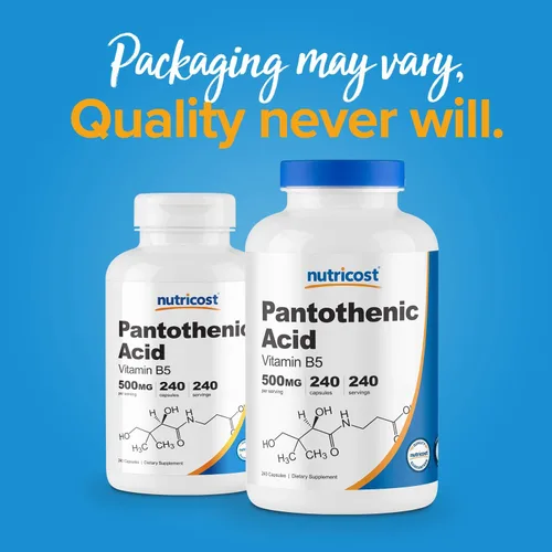 Vista 3 de Nutricost Ácido pantoténico (vitamina B5) 500 mg, 240 cápsulas (2 botellas)
