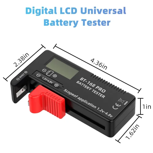 Vista 6 de Probador de batería universal LCD digital (modelo: Bt - 168 PRO), comprobador de batería portátil para pilas de botón AA AAA C D 9V 3.7V 1.5V