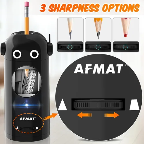 Vista 4 de AFMAT - Sacapuntas eléctrico para lápices de colores 7-11.5mm, sacapuntas robot totalmente automático, entrada y salida automática, recargable sin