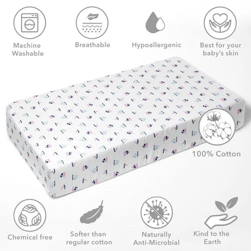 Vista 5 de Bacati - Little Sailor - Sábanas bajeras para cuna de bebé, sedosas, suaves, transpirables, 100% muselina de algodón, se adapta a colchones estándar