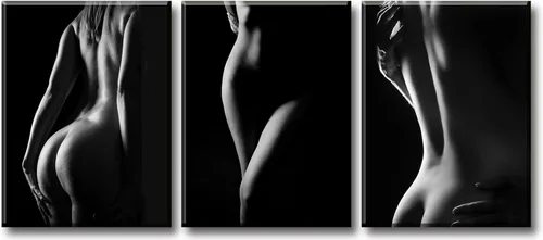 Vista 11 de Arte de pared para decoración de baño, 3 piezas, arte de pared en blanco y negro, pósteres sexys, impresión en lienzo, pintura de silueta nebulosa