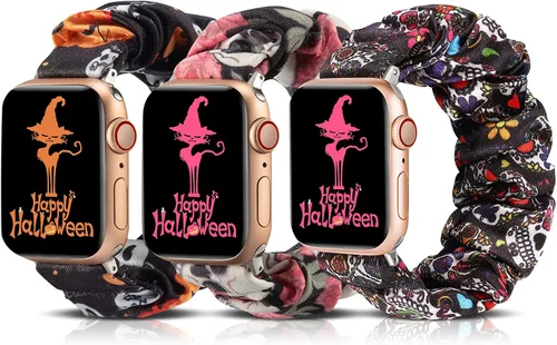 Vista 19 de TOYOUTHS - 3 paquetes compatibles con Apple Watch Band Scrunchies 1.496 in (38 mm) tela suave patrón impreso pulsera de tela para mujer iWatch