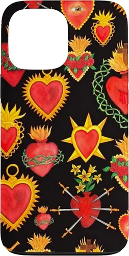 Vista 23 de iPhone 14 Pro Max Hearts Mexican Days of the Dead Latina Milagros Folk Art Fun Case