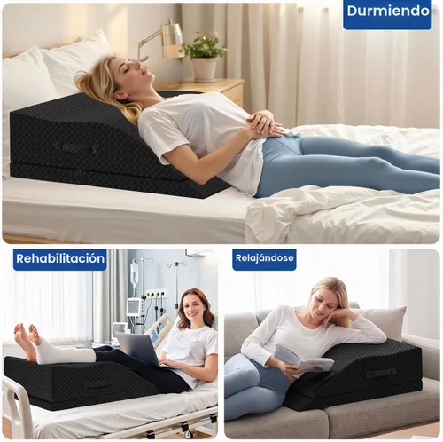 Vista 7 de Almohadas de elevación para pierna después de la cirugía, almohada de cuña ajustable de espuma viscoelástica para lesiones o descanso, almohada