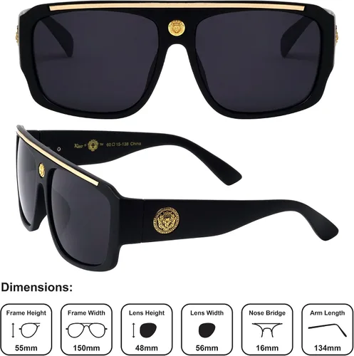 Vista 5 de Kleo Empire - Gafas de sol cuadradas con parte superior plana frontal y lateral con cabeza de león y medallón