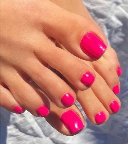 Vista 3 de Uñas postizas a presión para los dedos, color rosa intenso, color sólido, para verano, uñas postizas, kit de pedicura para mujeres, 28 piezas
