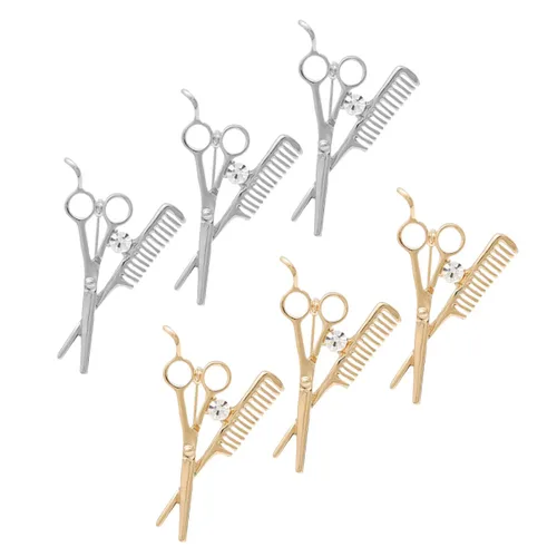 Vista 7 de GALPADA 12 piezas brillantes mini joyería de peluquería para tijera peluquero decoración traje herramientas plata pin peine oro collar suéter