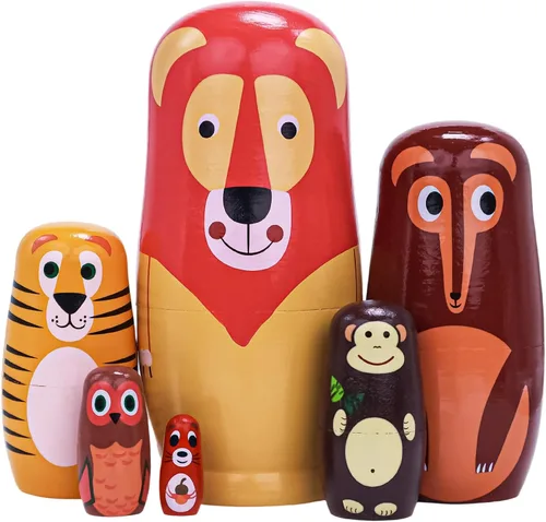 Vista 13 de Muñecas rusas "matrioskas", 5 unidades, 15 cm de alto, diseño de animales, huevos de Pascua, juguetes de anidación, muñecas de madera hechas a mano
