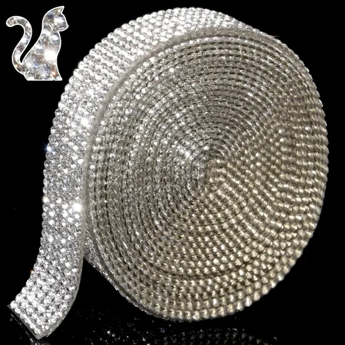 Vista 13 de Cinta de Cristal Brillante con Diamantes de Imitación Autoadhesiva para Planchar DIY con Purpurina Pegatinas de Diamantes para Manualidades Negro