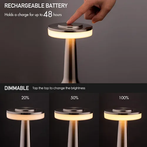 Vista 2 de Lámpara de mesa LED portátil O'Bright con sensor táctil, 3 niveles de brillo, batería recargable de hasta 48 horas de uso, luz nocturna