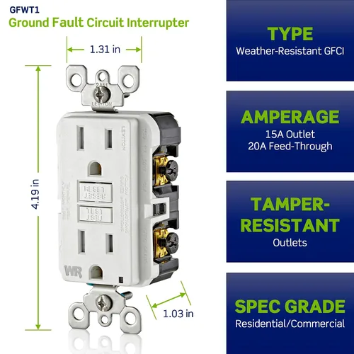 Vista 4 de Leviton SmartlockPro receptáculo resistente al clima, comprobación automática, con guía de luz e indicador LED, GFWT1-E Negro