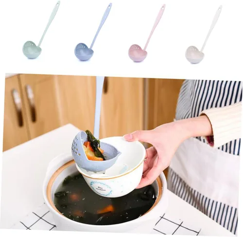 Vista 3 de Cuchara de sopa de paja de trigo 2 1 Cucharas de gachas de mango largo Cucharas de sopa Laddle Suministros de cocina Cuchara de paja de trigo