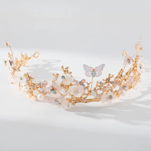 Vista 2 de Yumikoo Corona de flores de hadas para mujer, tocado de flor de perla blanca para fiesta de boda