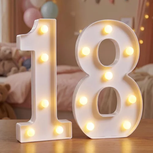 Vista 36 de Números de marquesina LED, números iluminados 2025 para fiestas, letras pequeñas iluminadas, número iluminado a pilas para cumpleaños o decoración