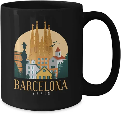 Vista 2 de Barcelona Lover Cup - Taza de recuerdo, Beautiful Landmark - Taza de té de café negro de 11 onzas