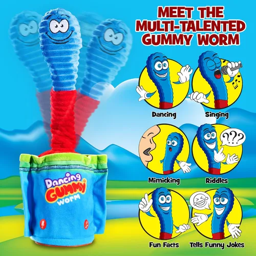 Vista 2 de Gagster Gusano de goma bailarín, juguete interactivo para hablar y cantar, ilumina y repite lo que dices, divertido juguete animatrónico para niños