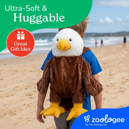 Vista 6 de The Petting Zoo Mochila de peluche de águila calva, regalos para niños, juguete de animales de vida silvestre, bolsa de libro de peluche de águila