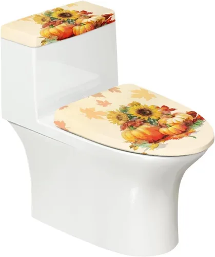 Vista 47 de Juego de 2 Fundas de Asiento de Inodoro con Hojas de Arce de Otoño, Juego de Fundas de Tapa de Tanque de Inodoro con Hojas de Arce Impresas