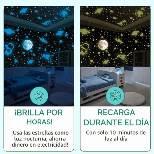 Vista 5 de LUMOSX Estrellas que brillan en la oscuridad para decoración de techo, 600 piezas con libro electrónico de constelación adicional, calcomanías