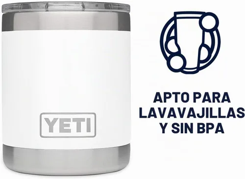 Vista 5 de YETI Rambler Lowball de 10 onzas, con aislamiento al vacío, acero inoxidable con tapa estándar Blanco
