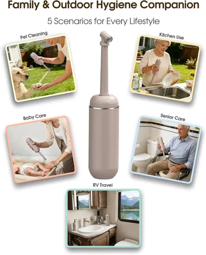 Vista 7 de Bidé portátil para viajes y campamentos, botella peri manual de mano para higiene femenina, 3 sellos a prueba de fugas, rociador extensible con Caqui
