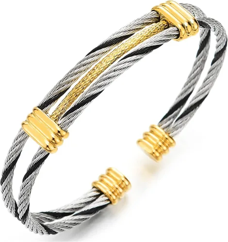 Vista 13 de Pulsera de acero inoxidable COOLSTEELANDBEYOND con cable trenzado ajustable para hombre y mujer