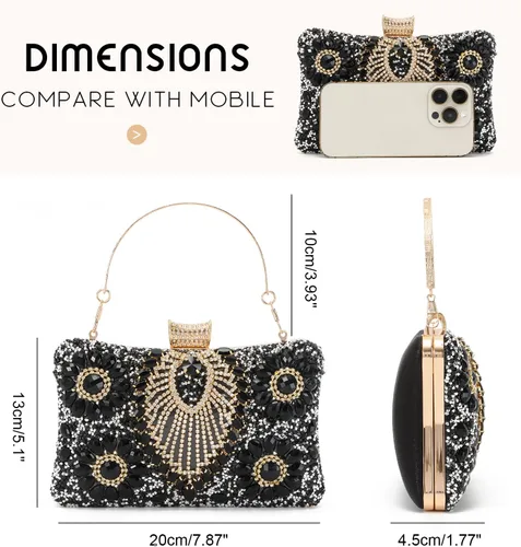 Vista 3 de LUI SUI Bolsos de mano brillantes para mujer, bolsos formales de cristal, bolsos de noche, bodas, fiestas, bolsa de mano con diamantes de imitación