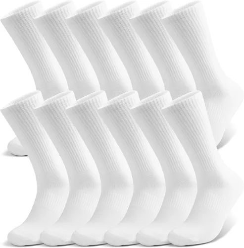 Vista 20 de Calcetines deportivos para correr con compresión de arco, calcetines acolchados de algodón para un ajuste seguro, blanco y negro