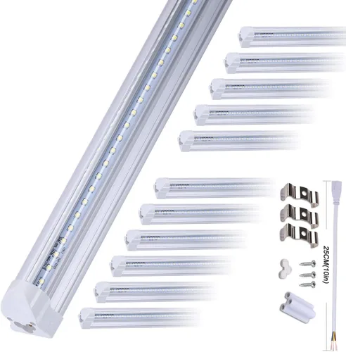 Vista 10 de Tubo de luz LED de 8 pies, tubos LED integrados T8, 72 W, 7200 lm, 6000 K, blanco frío, cubierta transparente, luz de tubo en forma de V de doble