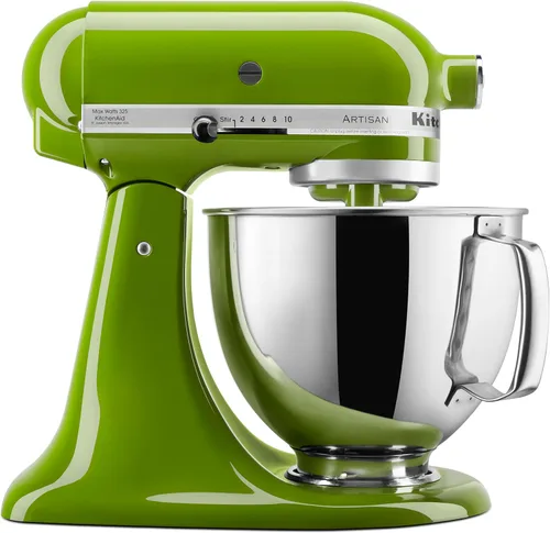 Vista 30 de KitchenAid Artisan Series Batidora de Pie con Cabezal Inclinable de 5 Cuartos con Escudo Vertedor KSM150PS, Crema de Almendra