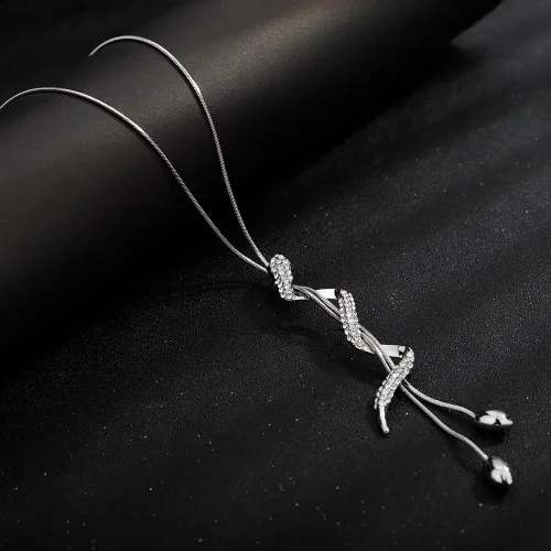 Vista 5 de Wiwpar Collar largo con colgante de perla de serpiente para mujer, suéter de diamantes de imitación de cristal, collar de cadena larga, ajustable