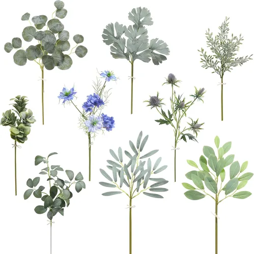 Vista 15 de Serra Flora - Juego de tallos de vegetación artificial en caja, (paquete de 44 piezas) con 7 tipos de relleno de vegetación artificial para ramos